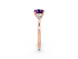 Rose gold Three-Stone Round Cut Amethyst Ring with Pear  Side Stones in Four-Prong Setting_14