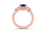 Rose gold Three-Stone Round Cut Amethyst Ring with Pear  Side Stones in Four-Prong Setting_15