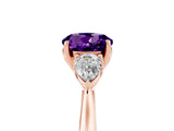 Rose gold Three-Stone Round Cut Amethyst Ring with Pear  Side Stones in Four-Prong Setting_17