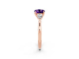 Rose gold Three-Stone Round Cut Amethyst Ring with Pear  Side Stones in Four-Prong Setting_38