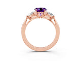 Rose gold Three-Stone Round Cut Amethyst Ring with Pear  Side Stones in Four-Prong Setting_39