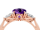 Rose gold Three-Stone Round Cut Amethyst Ring with Pear  Side Stones in Four-Prong Setting_40