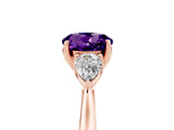 Rose gold Three-Stone Round Cut Amethyst Ring with Pear  Side Stones in Four-Prong Setting_41