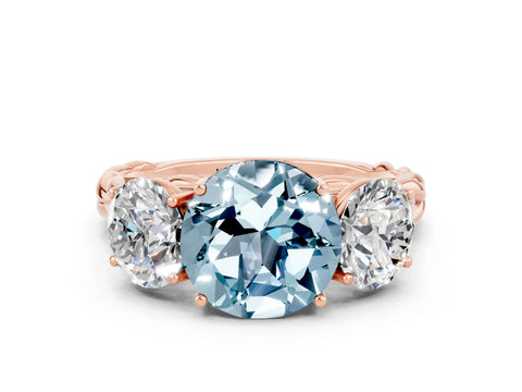 Rose gold Three-Stone Round Cut Aquamarine Braided Band Ring with Four-Prong Setting_12