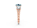 Rose gold Three-Stone Round Cut Aquamarine Braided Band Ring with Four-Prong Setting_14