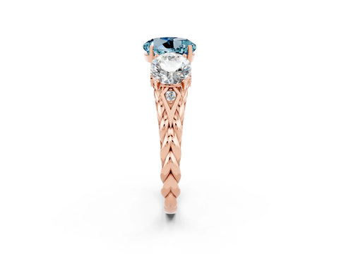 Rose gold Three-Stone Round Cut Aquamarine Braided Band Ring with Four-Prong Setting_14