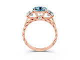 Rose gold Three-Stone Round Cut Aquamarine Braided Band Ring with Four-Prong Setting_15