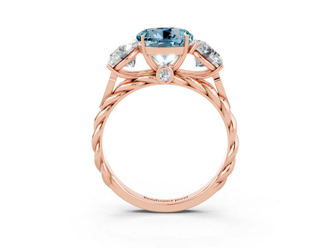Rose gold Three-Stone Round Cut Aquamarine Braided Band Ring with Four-Prong Setting_15