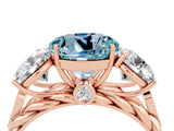 Rose gold Three-Stone Round Cut Aquamarine Braided Band Ring with Four-Prong Setting_16