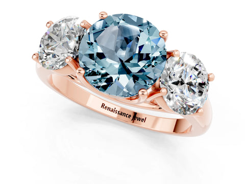 Rose gold Three-Stone Round Cut Aquamarine Engagement Ring with Prong Setting_1