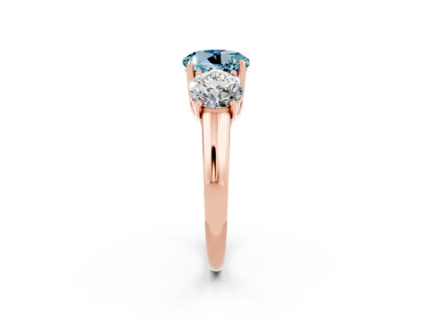 Rose gold Three-Stone Round Cut Aquamarine Engagement Ring with Prong Setting_2