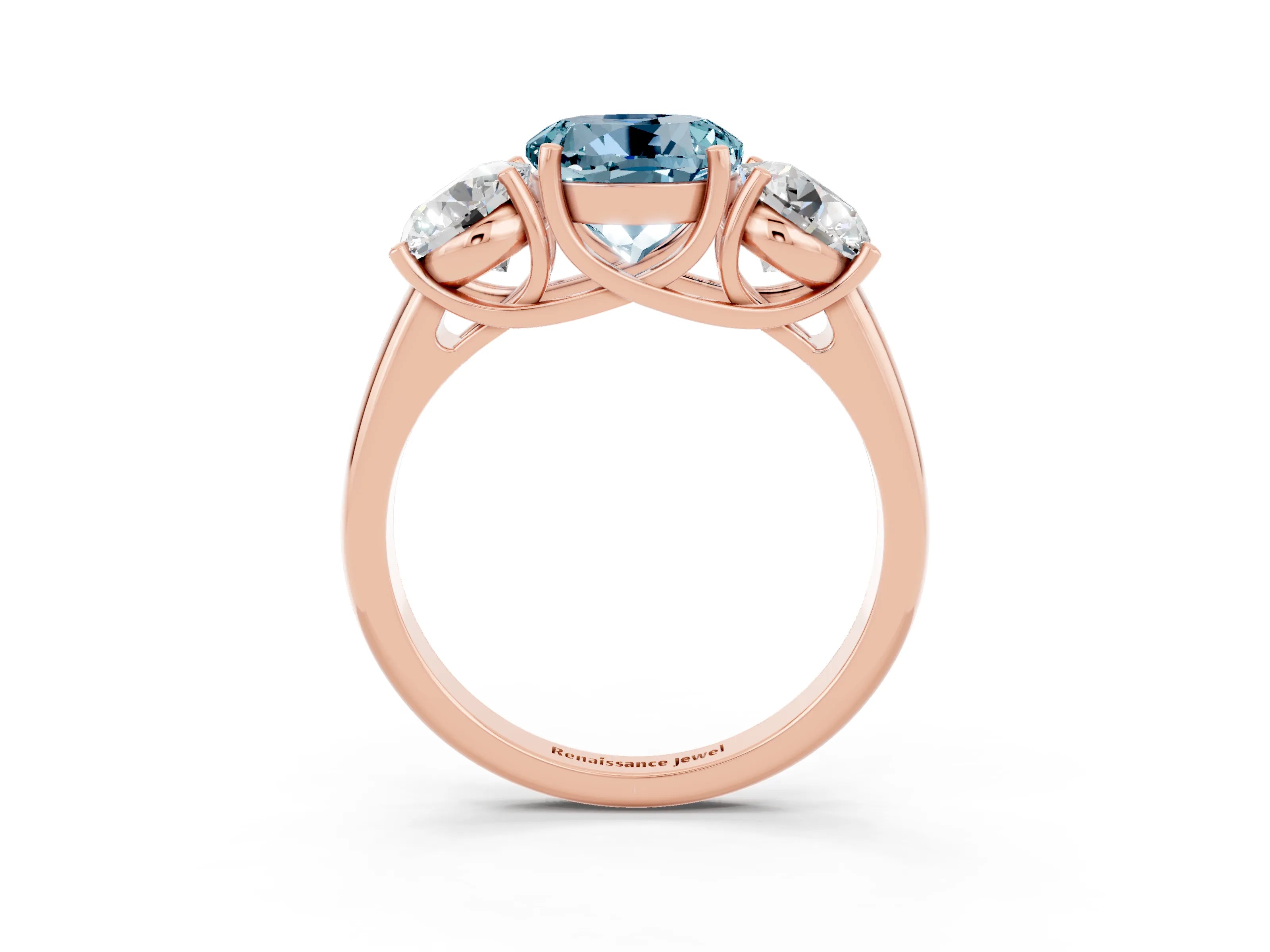 Rose gold Three-Stone Round Cut Aquamarine Engagement Ring with Prong Setting_3