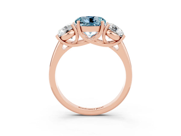 Rose gold Three-Stone Round Cut Aquamarine Engagement Ring with Prong Setting