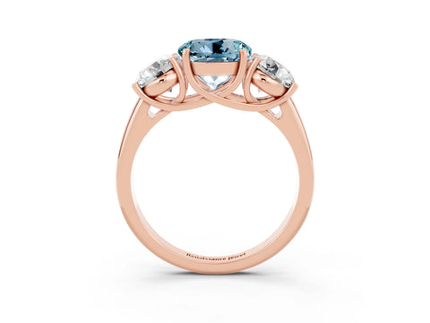 Rose gold Three-Stone Round Cut Aquamarine Engagement Ring with Prong Setting_3