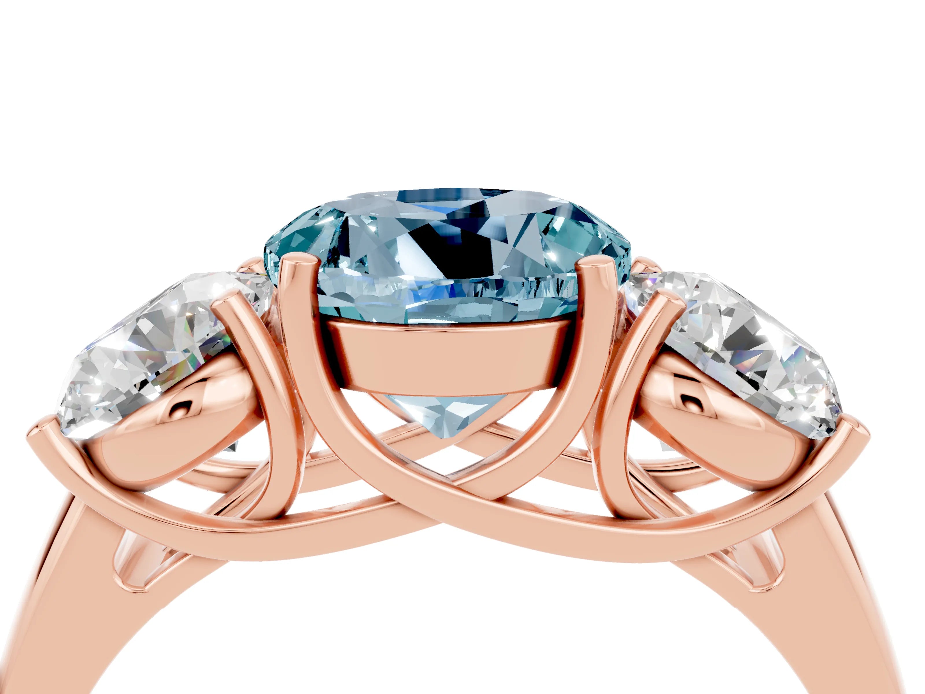 Rose gold Three-Stone Round Cut Aquamarine Engagement Ring with Prong Setting_4