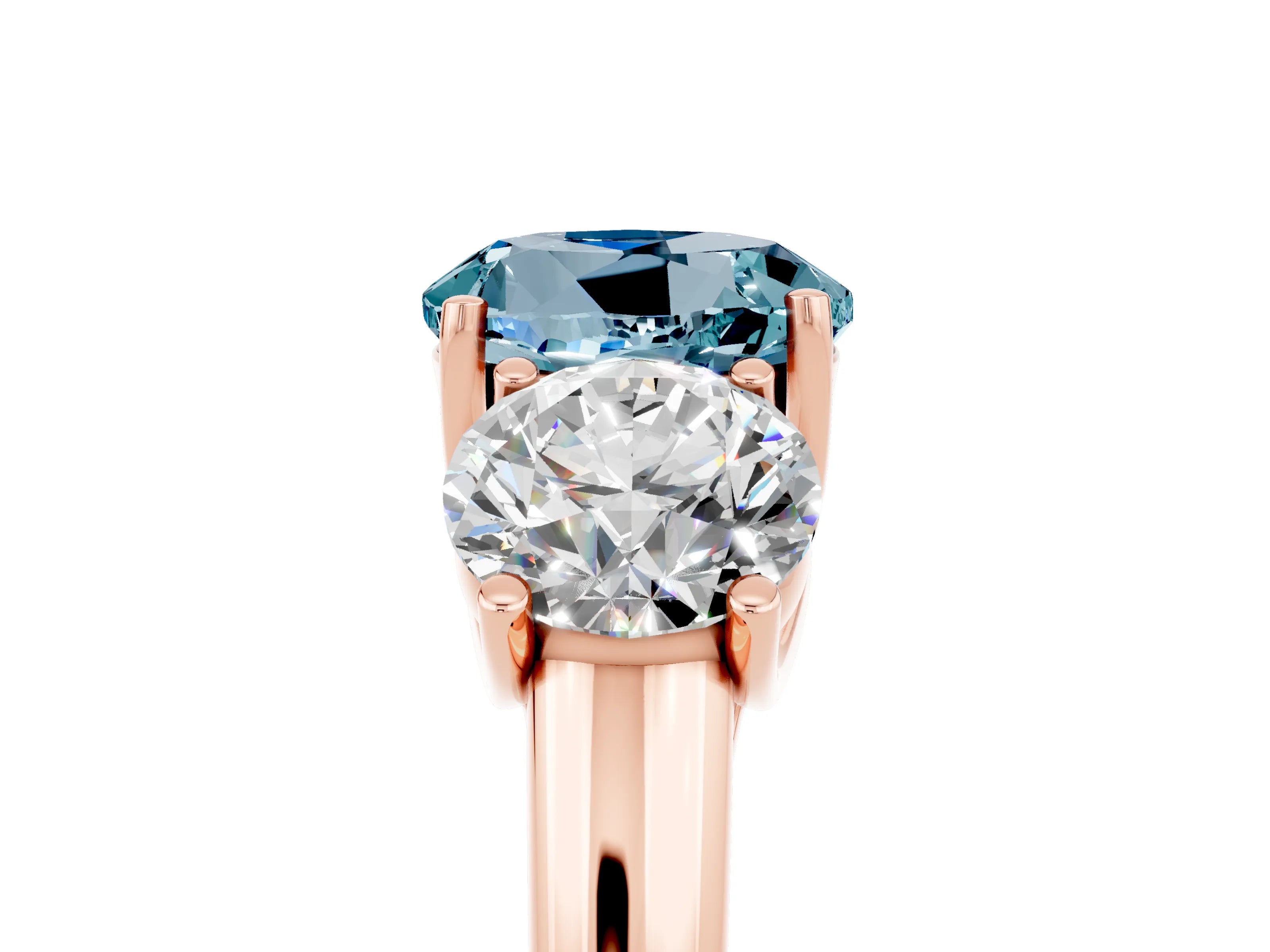 Rose gold Three-Stone Round Cut Aquamarine Engagement Ring with Prong Setting_5