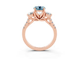 Rose gold Three-Stone Round Cut Aquamarine Pavé Band with Four-Prong Setting_3