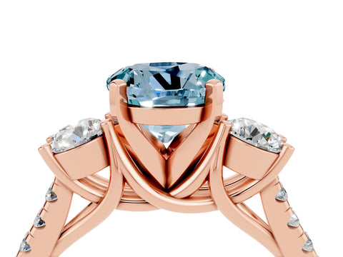 Rose gold Three-Stone Round Cut Aquamarine Pavé Band with Four-Prong Setting_4