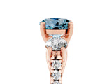 Rose gold Three-Stone Round Cut Aquamarine Pavé Band with Four-Prong Setting_5