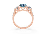 Rose gold Three-Stone Round Cut Aquamarine Ring with Pavé Band and Prong Setting_15