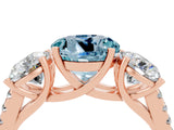 Rose gold Three-Stone Round Cut Aquamarine Ring with Pavé Band and Prong Setting_16