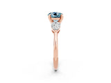 Rose gold Three-Stone Round Cut Aquamarine Ring with Pear Side Stones and Four-Prong Setting_2