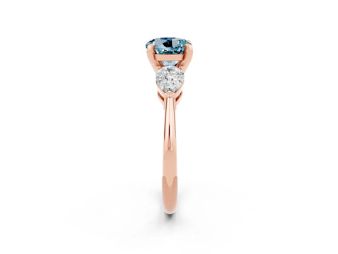 Rose gold Three-Stone Round Cut Aquamarine Ring with Pear Side Stones and Four-Prong Setting_2