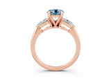 Rose gold Three-Stone Round Cut Aquamarine Ring with Pear Side Stones and Four-Prong Setting_3