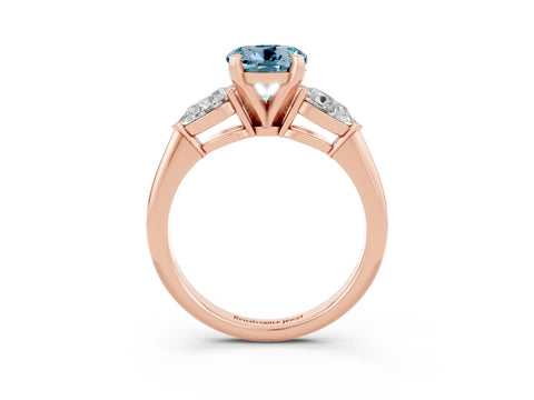 Rose gold Three-Stone Round Cut Aquamarine Ring with Pear Side Stones and Four-Prong Setting_3