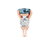 Rose gold Three-Stone Round Cut Aquamarine Ring with Pear Side Stones and Four-Prong Setting_5