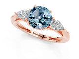Rose gold Three-Stone Round Cut Aquamarine Ring with Pear  Side Stones in Four-Prong Setting_13