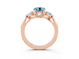 Rose gold Three-Stone Round Cut Aquamarine Ring with Pear  Side Stones in Four-Prong Setting_15