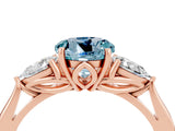 Rose gold Three-Stone Round Cut Aquamarine Ring with Pear  Side Stones in Four-Prong Setting_16
