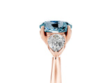 Rose gold Three-Stone Round Cut Aquamarine Ring with Pear  Side Stones in Four-Prong Setting_17
