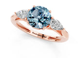 Rose gold Three-Stone Round Cut Aquamarine Ring with Pear  Side Stones in Four-Prong Setting_37
