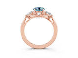 Rose gold Three-Stone Round Cut Aquamarine Ring with Pear  Side Stones in Four-Prong Setting_39