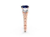 Rose gold Three-Stone Round Cut Blue Sapphire Braided Band Ring with Four-Prong Setting_14