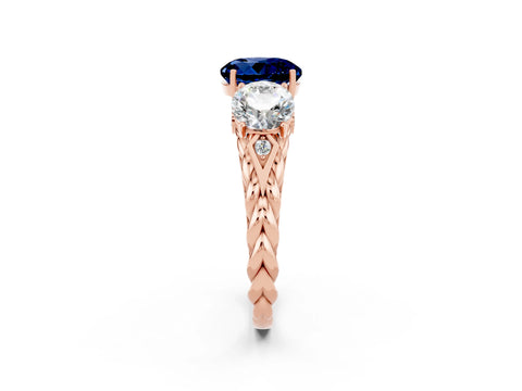 Rose gold Three-Stone Round Cut Blue Sapphire Braided Band Ring with Four-Prong Setting_14