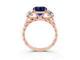 Rose gold Three-Stone Round Cut Blue Sapphire Braided Band Ring with Four-Prong Setting_15