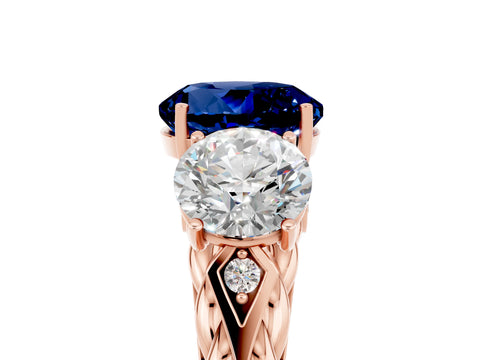 Rose gold Three-Stone Round Cut Blue Sapphire Braided Band Ring with Four-Prong Setting_17