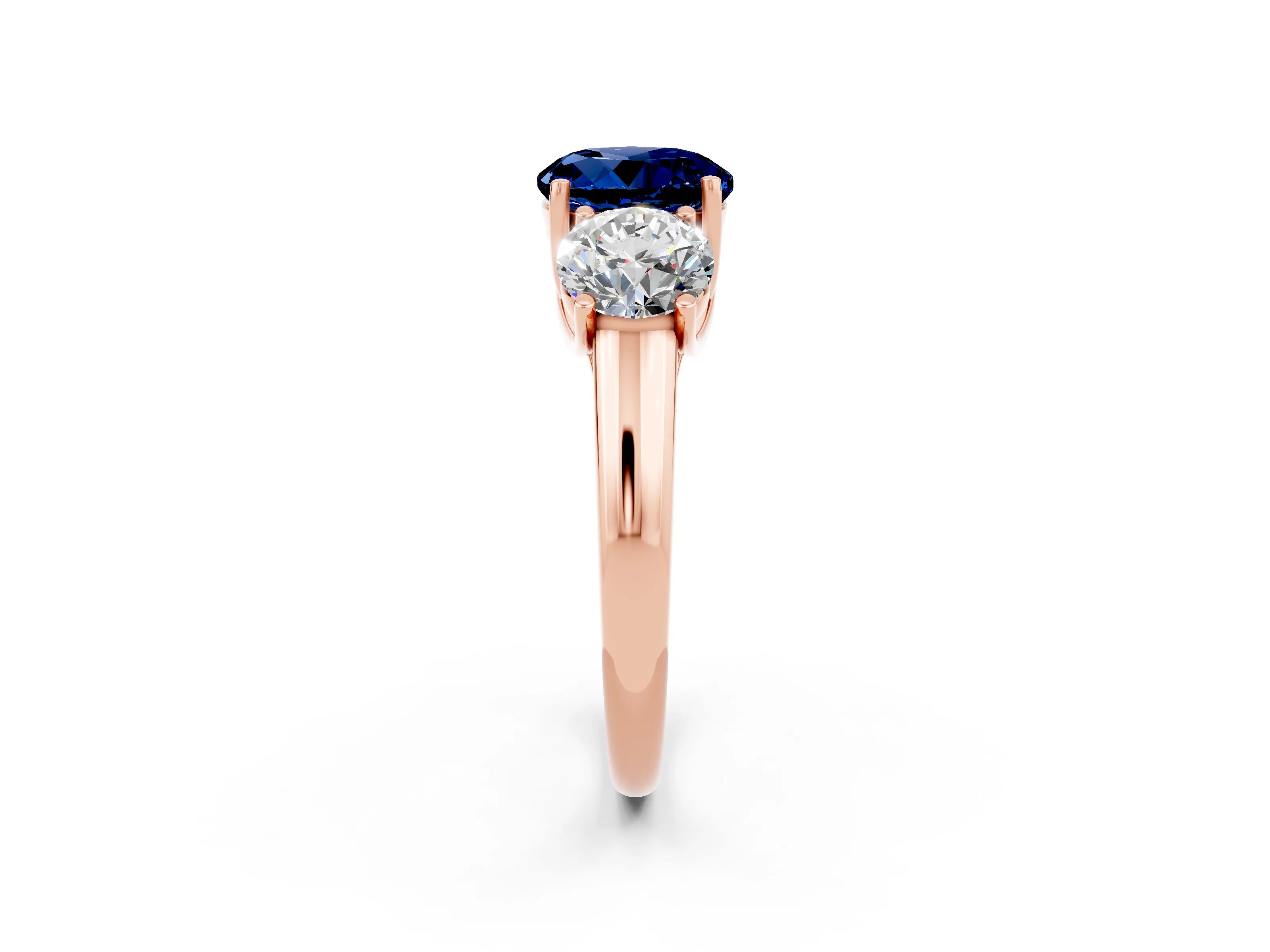 Rose gold Three-Stone Round Cut Blue Sapphire Engagement Ring with Prong Setting_2