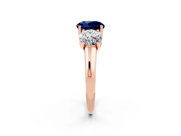 Rose gold Three-Stone Round Cut Blue Sapphire Engagement Ring with Prong Setting