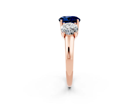 Rose gold Three-Stone Round Cut Blue Sapphire Engagement Ring with Prong Setting_2