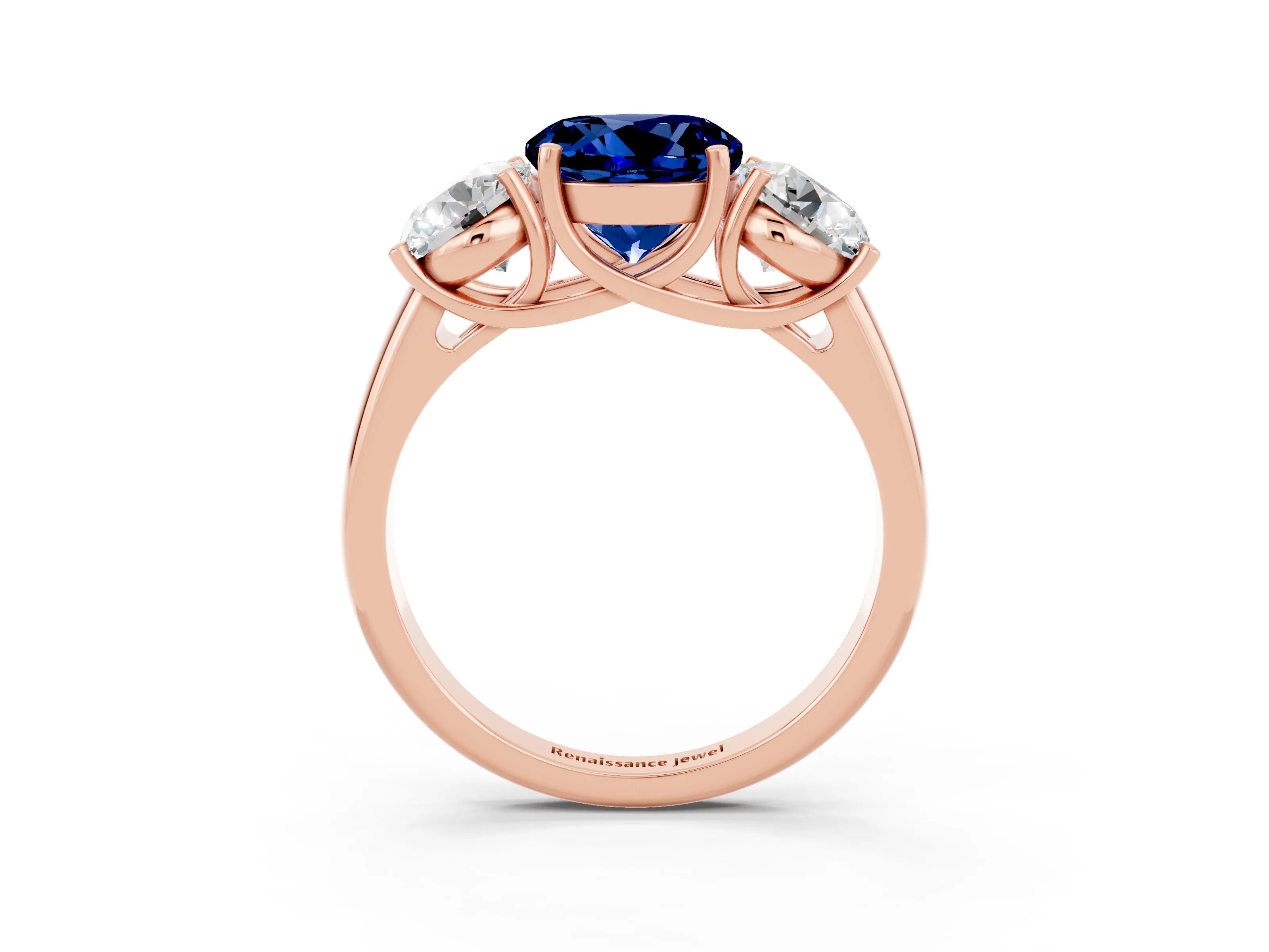 Rose gold Three-Stone Round Cut Blue Sapphire Engagement Ring with Prong Setting_3