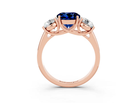 Rose gold Three-Stone Round Cut Blue Sapphire Engagement Ring with Prong Setting_3
