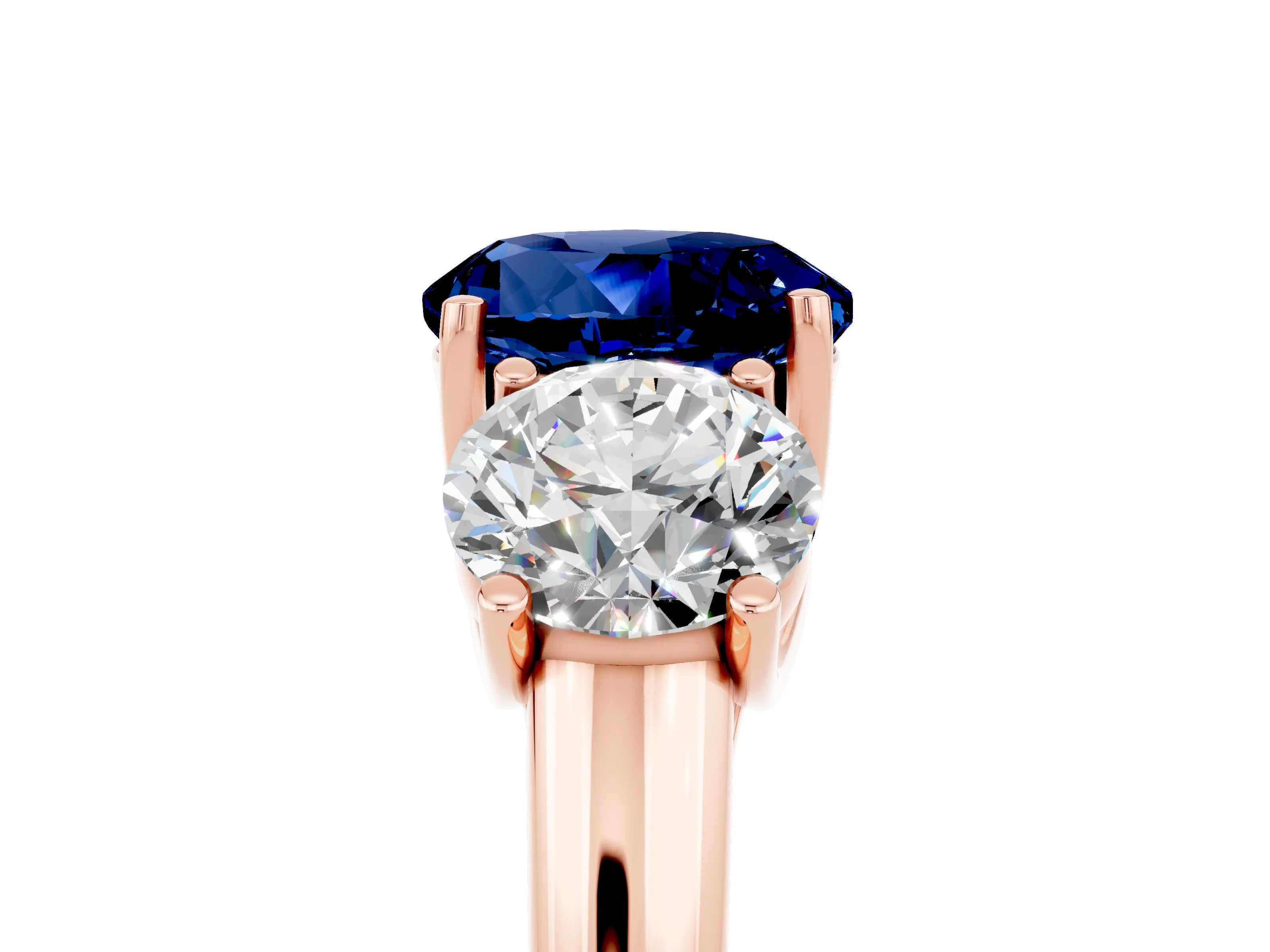 Rose gold Three-Stone Round Cut Blue Sapphire Engagement Ring with Prong Setting_5