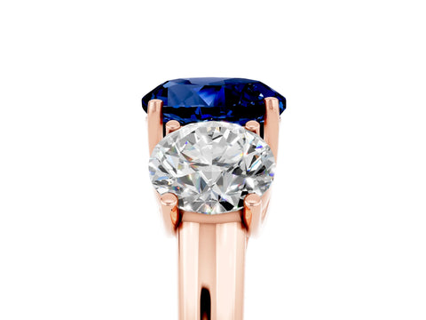 Rose gold Three-Stone Round Cut Blue Sapphire Engagement Ring with Prong Setting_5