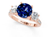 Rose gold Three-Stone Round Cut Blue Sapphire Pavé Band with Four-Prong Setting_1