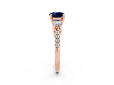 Rose gold Three-Stone Round Cut Blue Sapphire Pavé Band with Four-Prong Setting_2