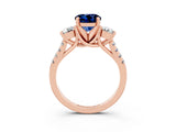Rose gold Three-Stone Round Cut Blue Sapphire Pavé Band with Four-Prong Setting_3
